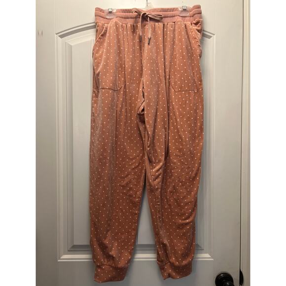 Three Dots Women’s High Waisted Velvet Polka Dots Soft Lounge Pants Size XL Pink - Picture 2 of 6